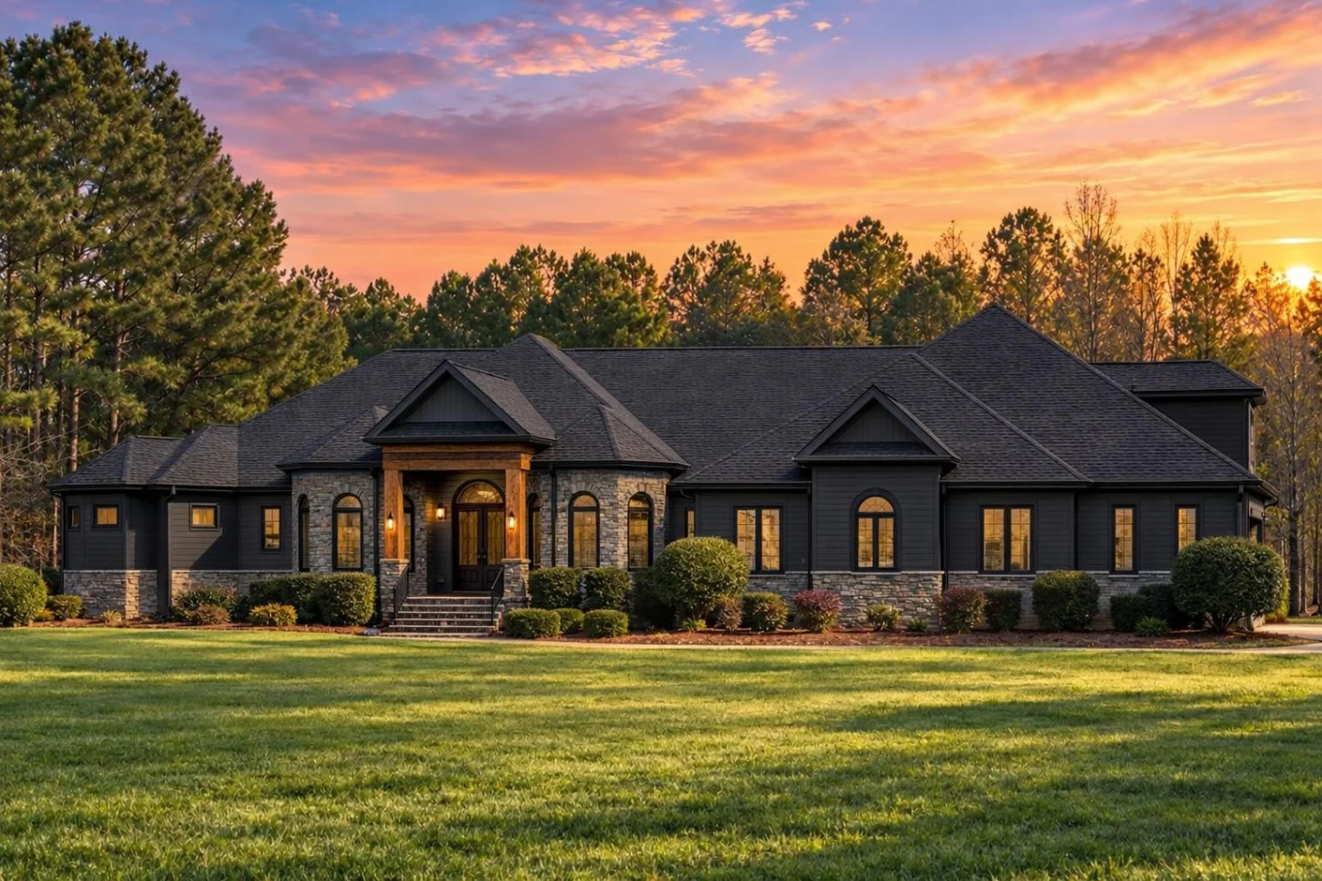 11-1967 HOUSE PLAN – Classic Suburban Home Plan – 4-Bed, 3.5-Bath, 6,675 SF - Modern Dark, AI-generated exterior concept