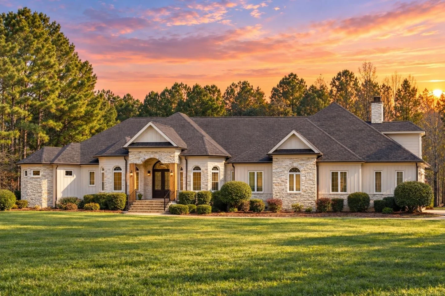 11-1967 HOUSE PLAN – Classic Suburban Home Plan – 4-Bed, 3.5-Bath, 6,675 SF - Warm Natural, AI-generated exterior concept
