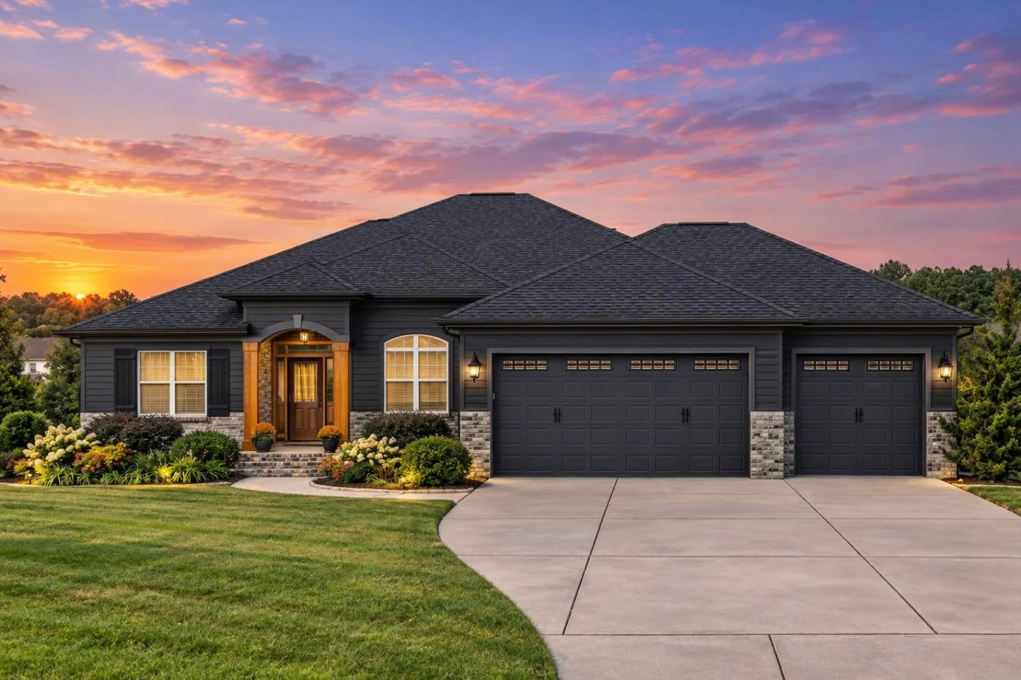11-1751 HOUSE PLAN – Traditional Ranch Home Plan – 4-Bed, 3.5-Bath, 2,643 SF - Modern Dark, AI-generated exterior concept