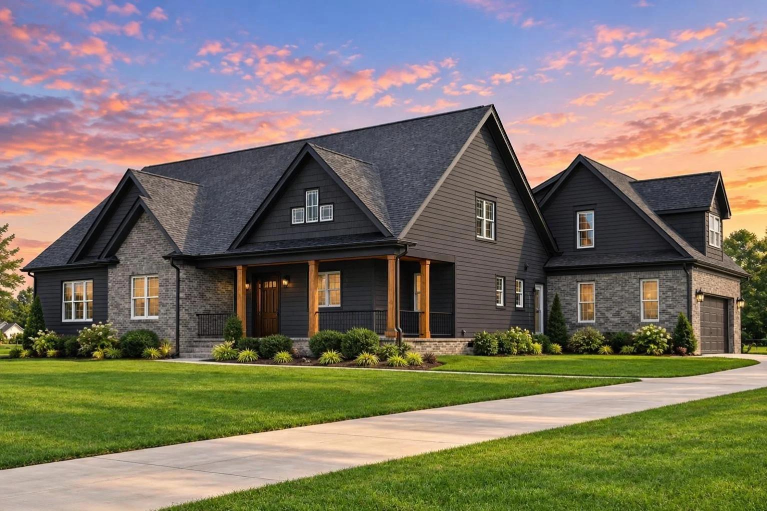 10-1922 HOUSE PLAN – Classic Suburban Home Plan – 3-Bed, 2.5-Bath, 2,001 SF - Modern Dark, AI-generated exterior concept