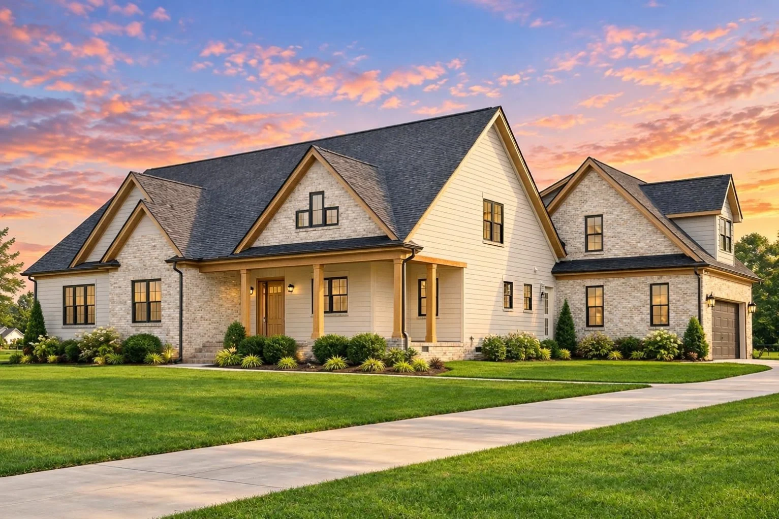 10-1922 HOUSE PLAN – Classic Suburban Home Plan – 3-Bed, 2.5-Bath, 2,001 SF - Warm Natural, AI-generated exterior concept