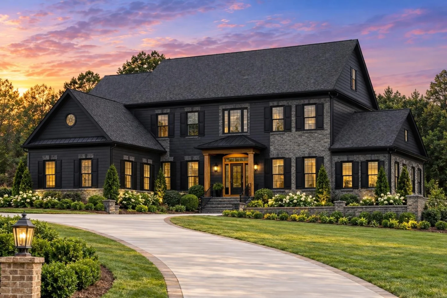 10-1361 HOUSE PLAN – Georgian Home Plan – 4-Bed, 4-Bath, 5,474 SF - Modern Dark, AI-generated exterior concept
