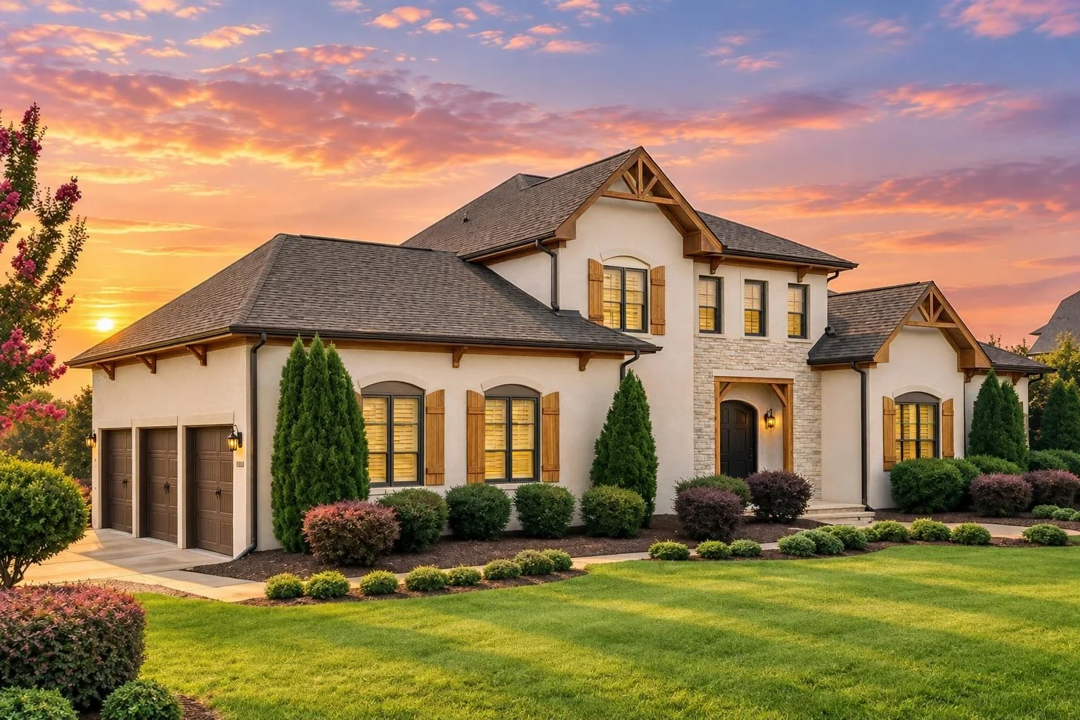 10-1501 HOUSE PLAN – Mediterranean Home Plan – 4-Bed, 3.5-Bath, 3,615 SF - Warm Natural, AI-generated exterior concept