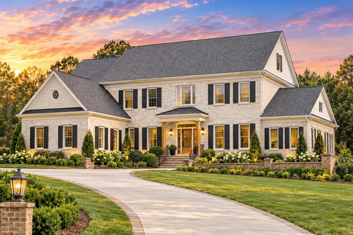 10-1361 HOUSE PLAN – Georgian Home Plan – 4-Bed, 4-Bath, 5,474 SF - Warm Natural, AI-generated exterior concept