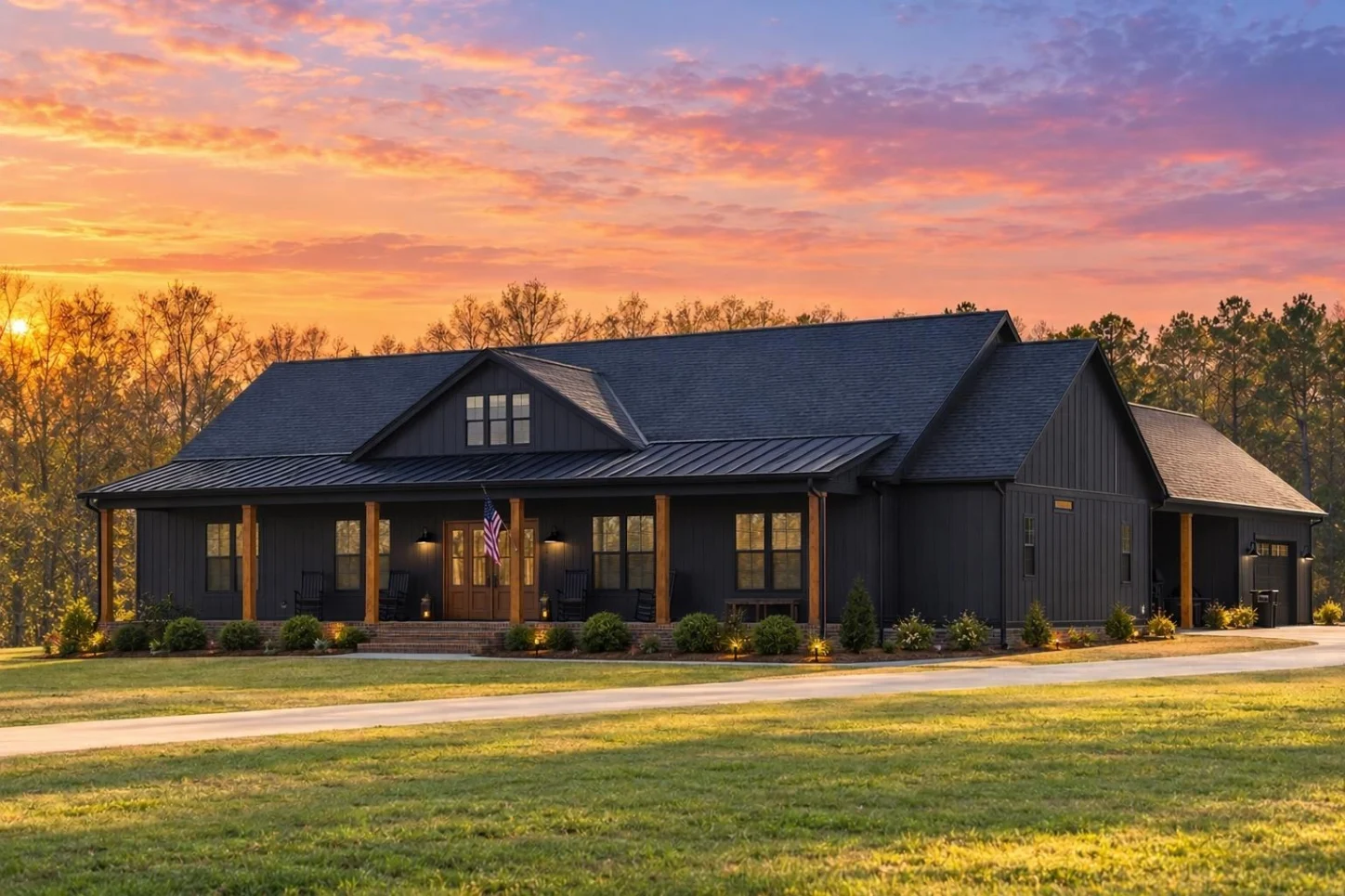 20-2196 HOUSE PLAN – Modern Farmhouse Home Plan – 3-Bed, 2.5-Bath, 2,467 SF - Modern Dark, AI-generated exterior concept