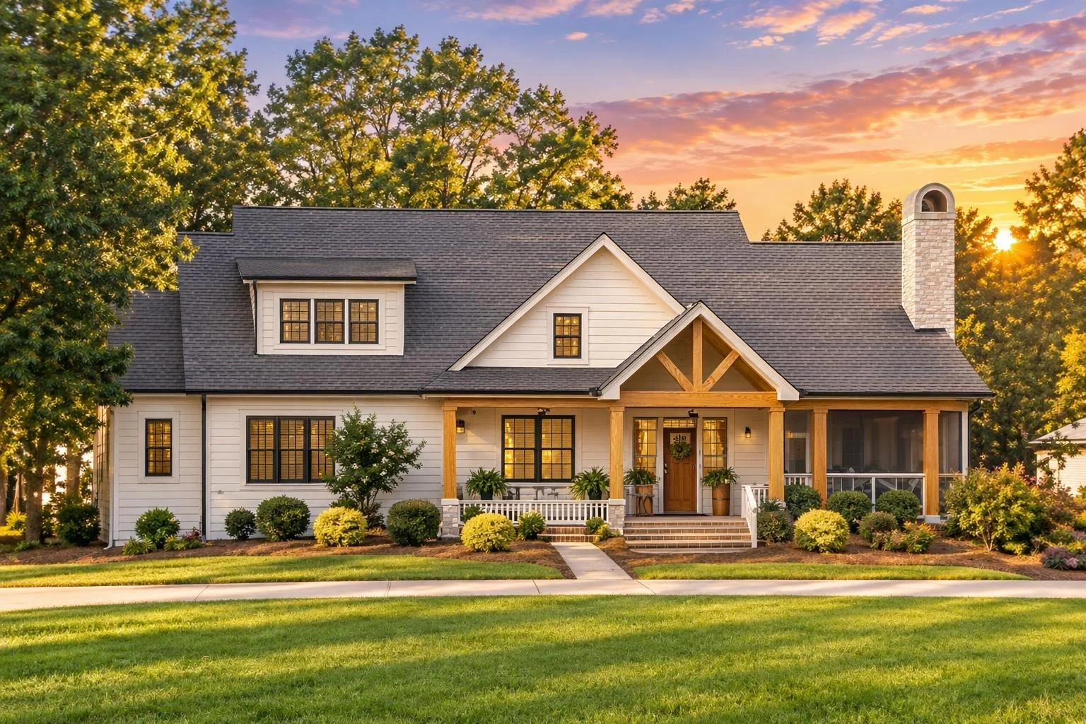 20-1316 HOUSE PLAN – Modern Farmhouse Home Plan – 5-Bed, 4.5-Bath, 3,907 SF - Warm Natural, AI-generated exterior concept