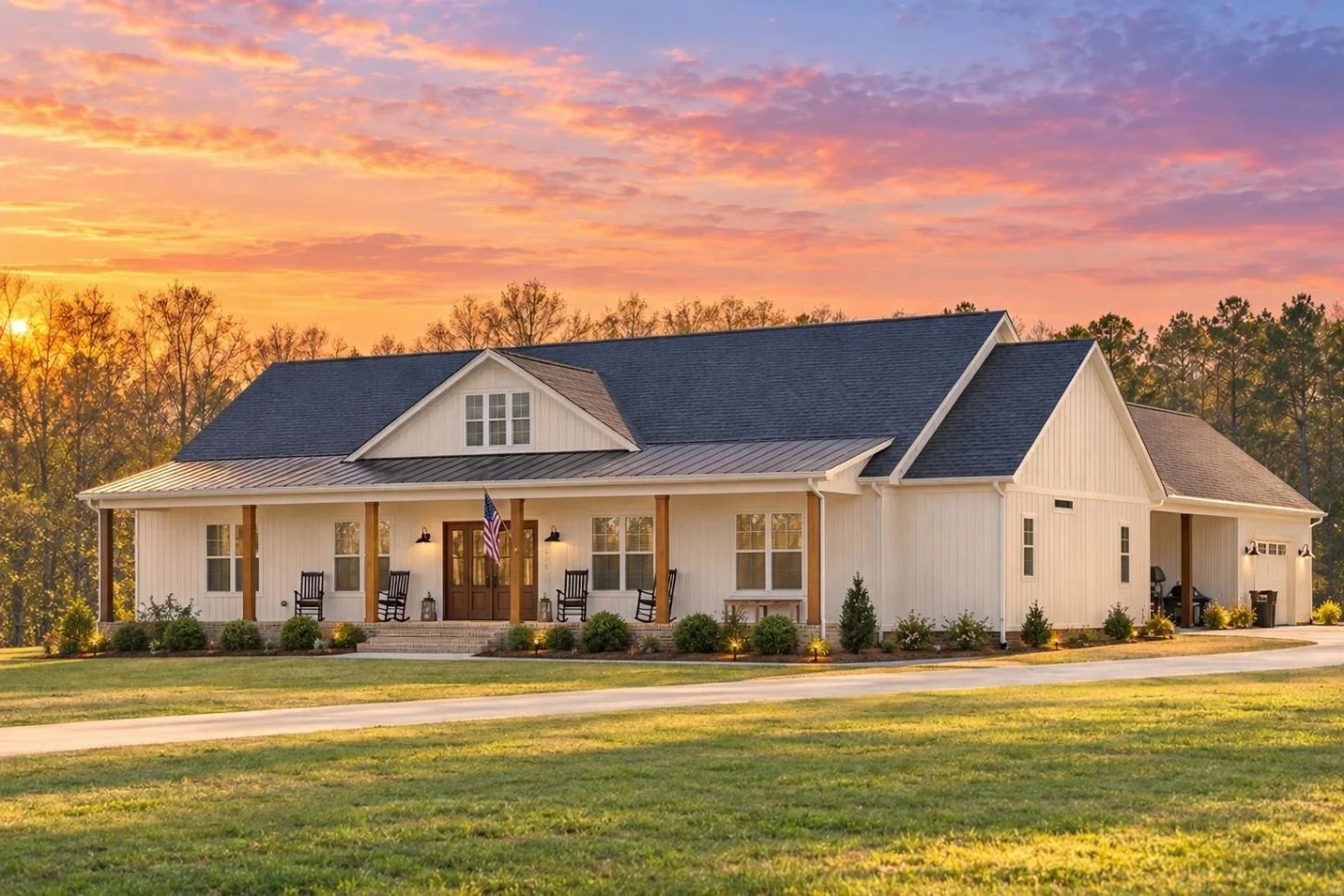 20-2196 HOUSE PLAN – Modern Farmhouse Home Plan – 3-Bed, 2.5-Bath, 2,467 SF - Warm Natural, AI-generated exterior concept