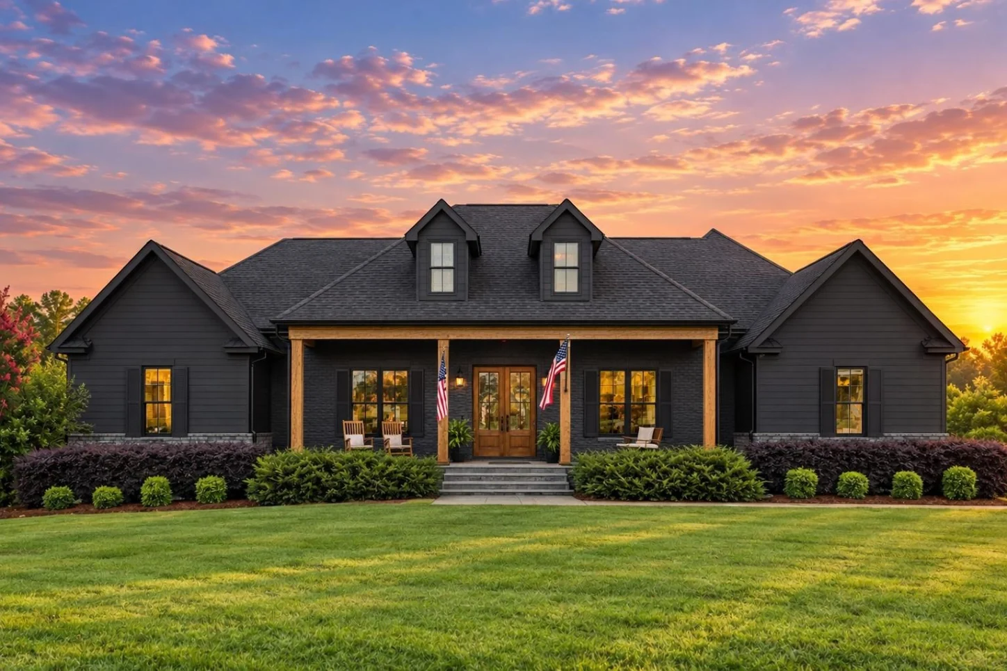 20-2124 HOUSE PLAN – French Country Home Plan – 3-Bed, 3.5-Bath, 2,365 SF - Modern Dark, AI-generated exterior concept