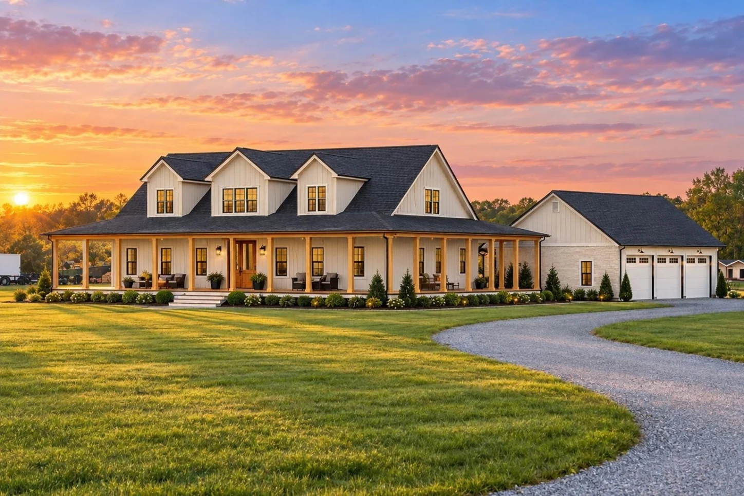 20-1471 HOUSE PLAN – Modern Farmhouse Home Plan – 3-Bed, 4-Bath, 2,924 SF - Warm Natural, AI-generated exterior concept