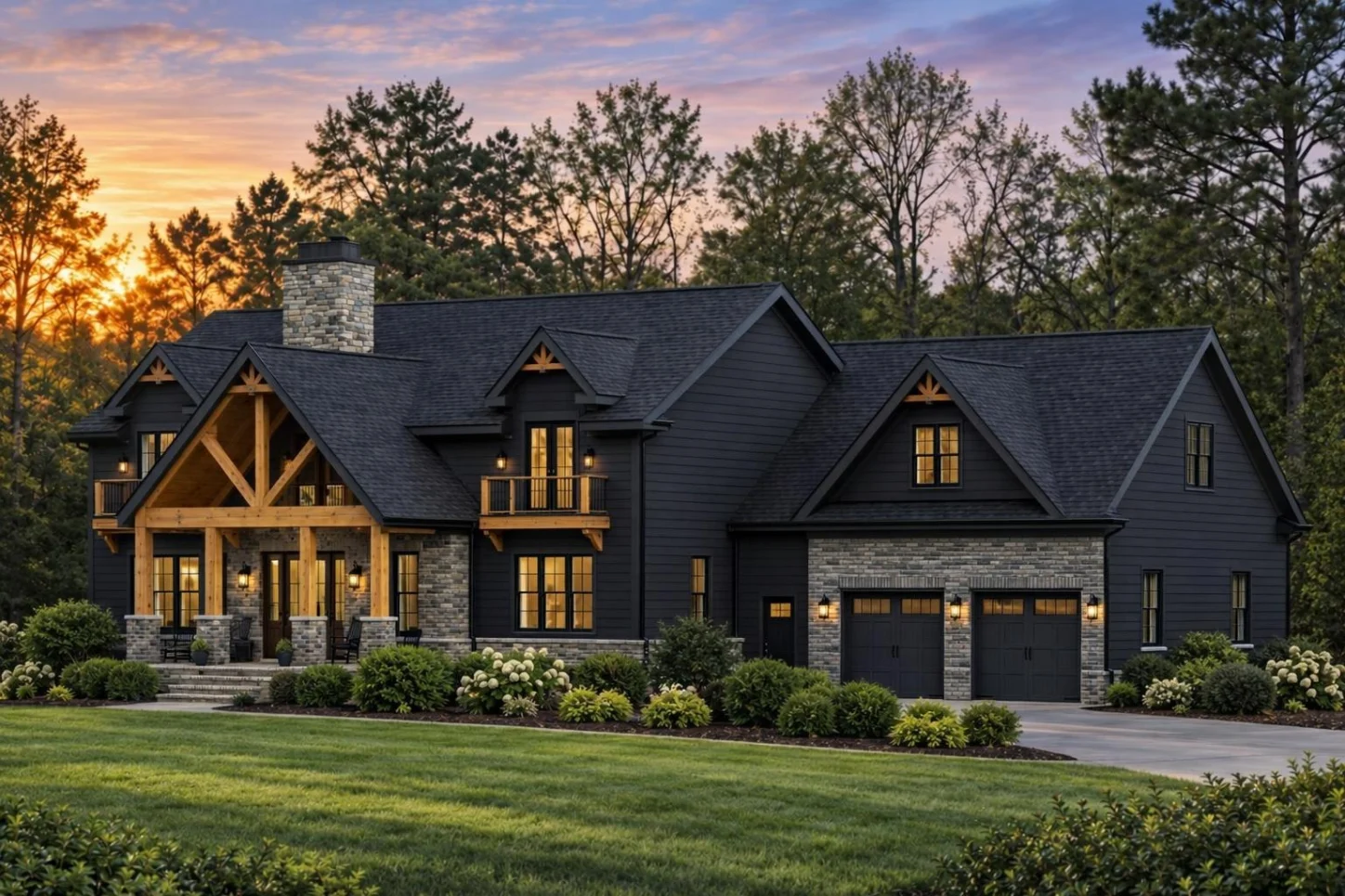 20-1608 HOUSE PLAN – Rustic Craftsman Home Plan – 4-Bed, 3.5-Bath, 3,827 SF - Modern Dark, AI-generated exterior concept