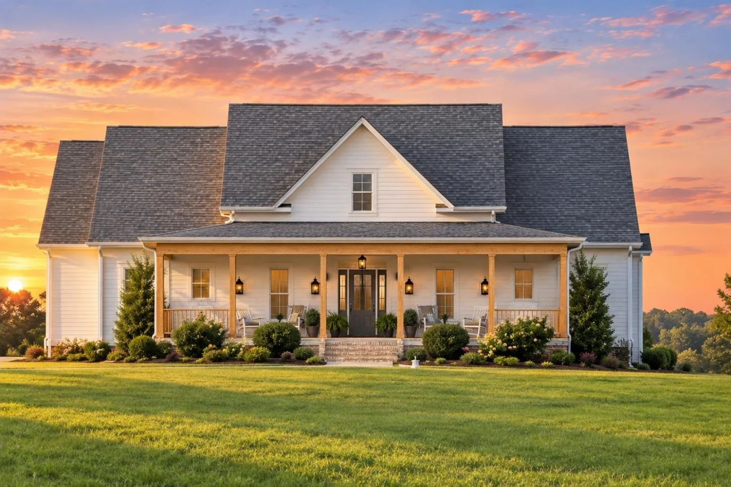 20-1279 HOUSE PLAN – Modern Farmhouse Home Plan – 3-Bed, 2-Bath, 2,631 SF - Warm Natural, AI-generated exterior concept