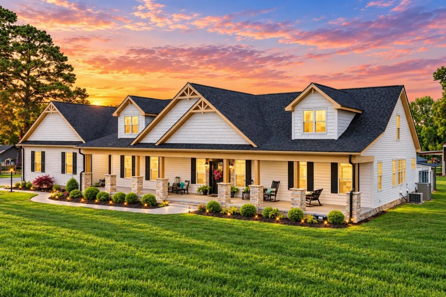 20-1505 HOUSE PLAN – Modern Farmhouse Home Plan – 3-Bed, 2-Bath, 2,112 SF - Warm Natural, AI-generated exterior concept