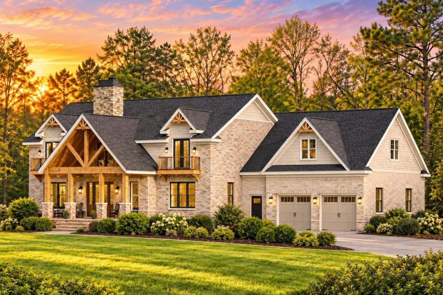 20-1608 HOUSE PLAN – Rustic Craftsman Home Plan – 4-Bed, 3.5-Bath, 3,827 SF - Warm Natural, AI-generated exterior concept