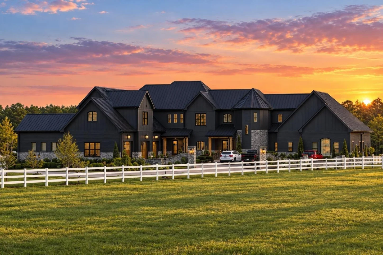 20-2059 HOUSE PLAN – Modern Farmhouse Home Plan – 5-Bed, 6.5-Bath, 6,008 SF - Modern Dark, AI-generated exterior concept