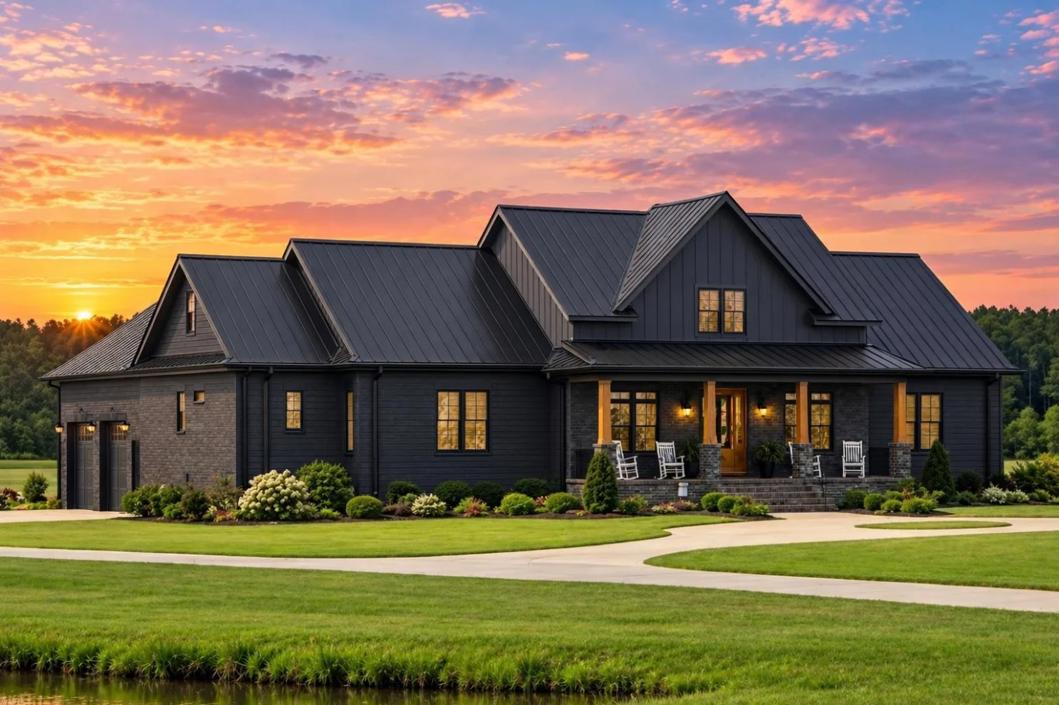 20-1396 HOUSE PLAN – Brick Modern Farmhouse Home Plan – 4-Bed, 4.5-Bath, 3,472 SF - Modern Dark, AI-generated exterior concept