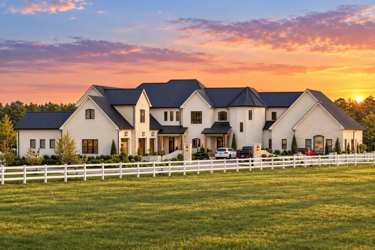 20-2059 HOUSE PLAN – Modern Farmhouse Home Plan – 5-Bed, 6.5-Bath, 6,008 SF - Warm Natural, AI-generated exterior concept
