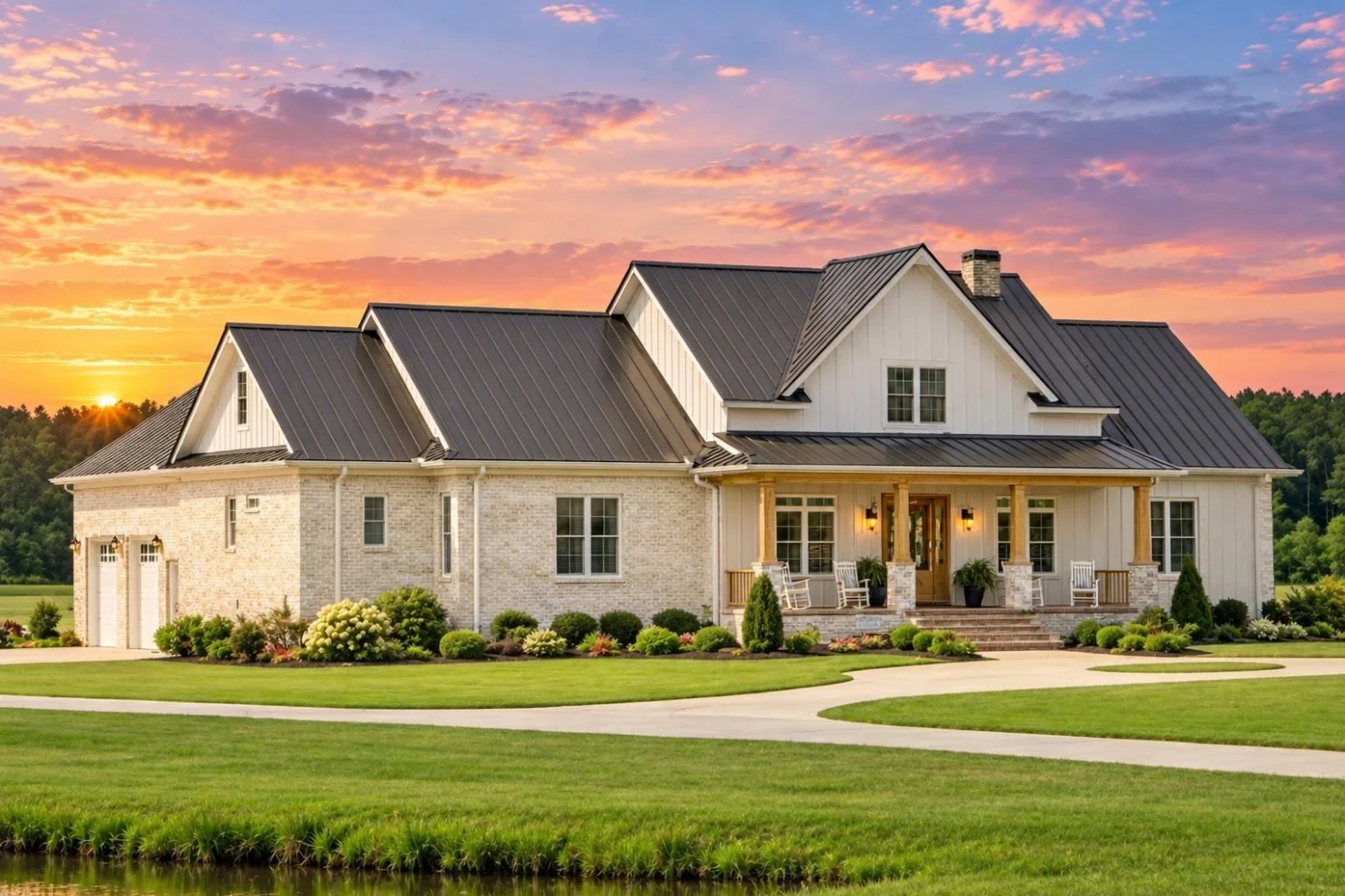 20-1396 HOUSE PLAN – Brick Modern Farmhouse Home Plan – 4-Bed, 4.5-Bath, 3,472 SF - Warm Natural, AI-generated exterior concept