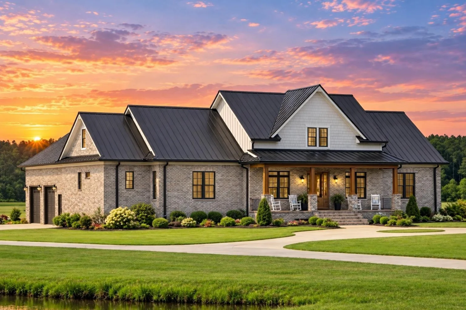 20-1396 HOUSE PLAN – Brick Modern Farmhouse Home Plan – 4-Bed, 4.5-Bath, 3,472 SF - Modern Brick, AI-generated exterior concept