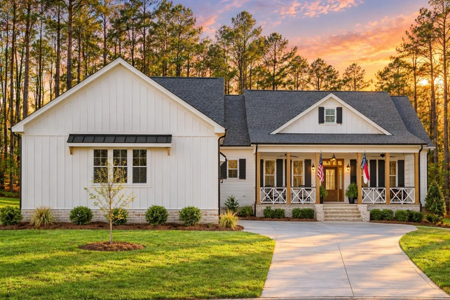 20-2162 HOUSE PLAN – Modern Farmhouse Home Plan – 4-Bed, 3.5-Bath, 3,285 SF - Warm Natural, AI-generated exterior concept