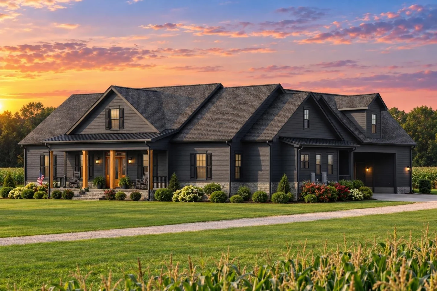 20-2180 HOUSE PLAN – Modern Farmhouse Home Plan – 3-Bed, 2-Bath, 2,463 SF - Modern Dark, AI-generated exterior concept