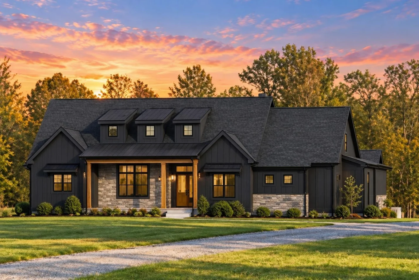 20-1882 HOUSE PLAN – Modern Farmhouse Home Plan – 3-Bed, 2.5-Bath, 2,345 SF - Modern Dark, AI-generated exterior concept