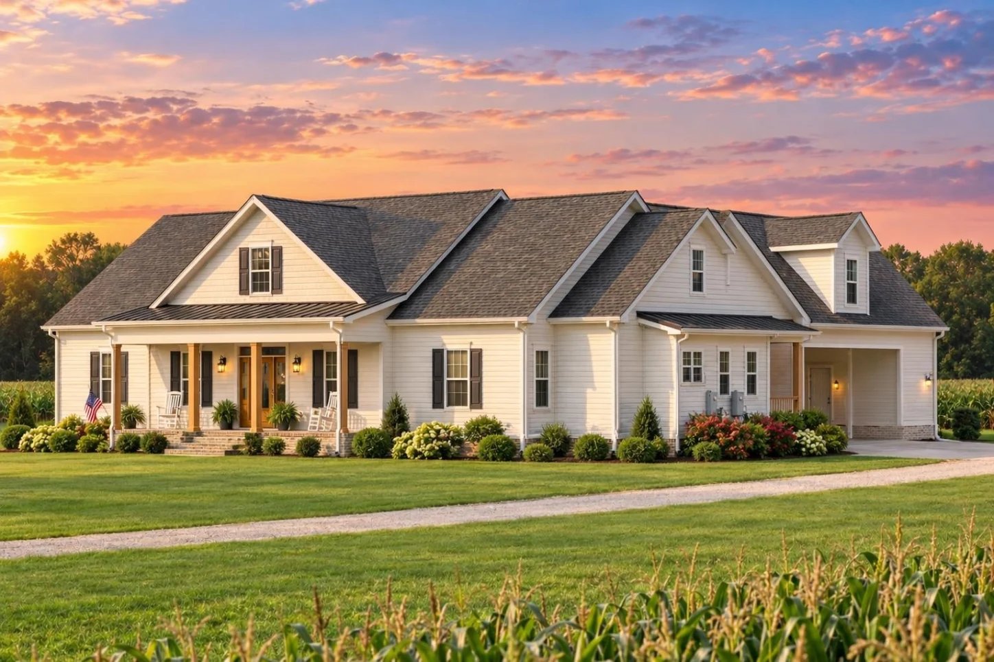 20-2180 HOUSE PLAN – Modern Farmhouse Home Plan – 3-Bed, 2-Bath, 2,463 SF - Warm Natural, AI-generated exterior concept