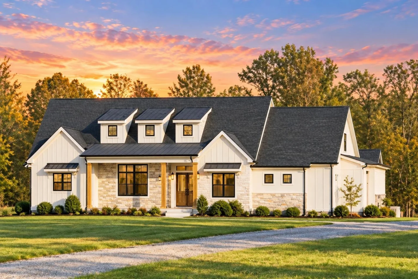 20-1882 HOUSE PLAN – Modern Farmhouse Home Plan – 3-Bed, 2.5-Bath, 2,345 SF - Warm Natural, AI-generated exterior concept