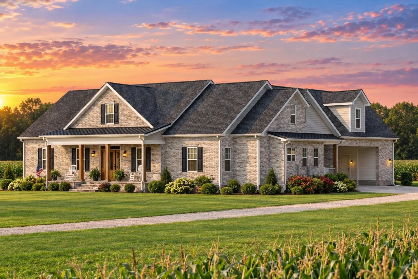20-2180 HOUSE PLAN – Modern Farmhouse Home Plan – 3-Bed, 2-Bath, 2,463 SF - Modern Brick, AI-generated exterior concept