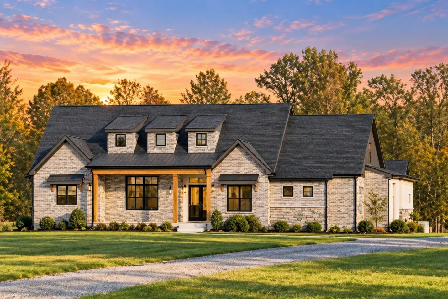 20-1882 HOUSE PLAN – Modern Farmhouse Home Plan – 3-Bed, 2.5-Bath, 2,345 SF - Modern Brick, AI-generated exterior concept