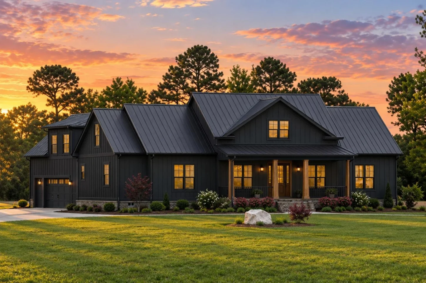 20-1408 HOUSE PLAN – Modern Farmhouse Home Plan – 4-Bed, 2.5-Bath, 2,440 SF - Modern Dark, AI-generated exterior concept