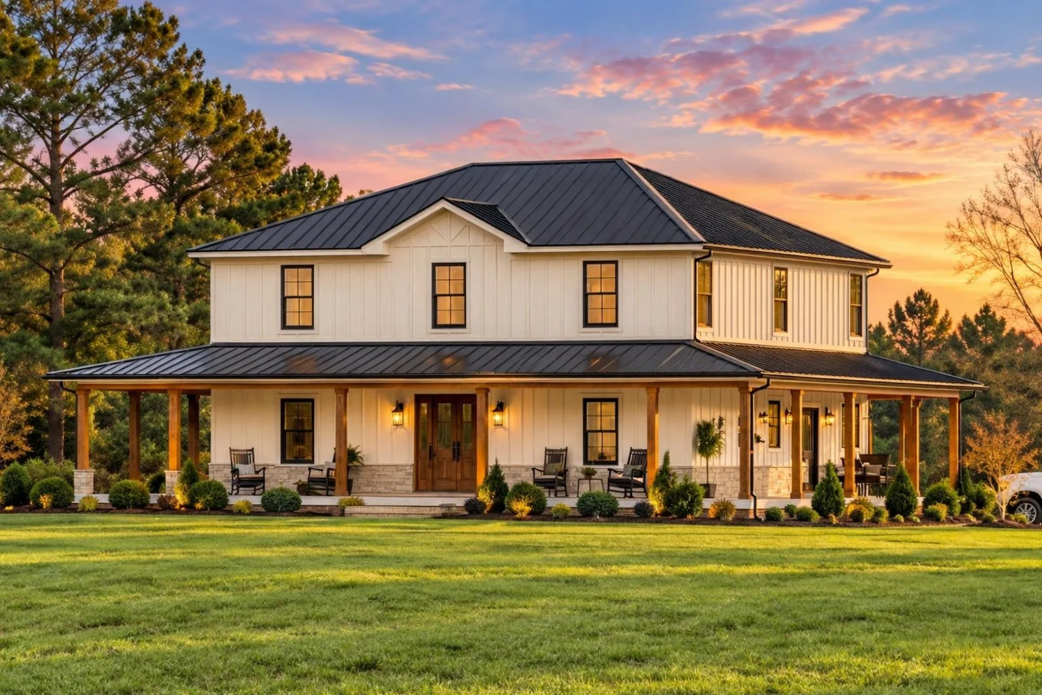 20-1785 HOUSE PLAN – Modern Farmhouse Home Plan – 4-Bed, 3.5-Bath, 2,825 SF - Warm Natural, AI-generated exterior concept