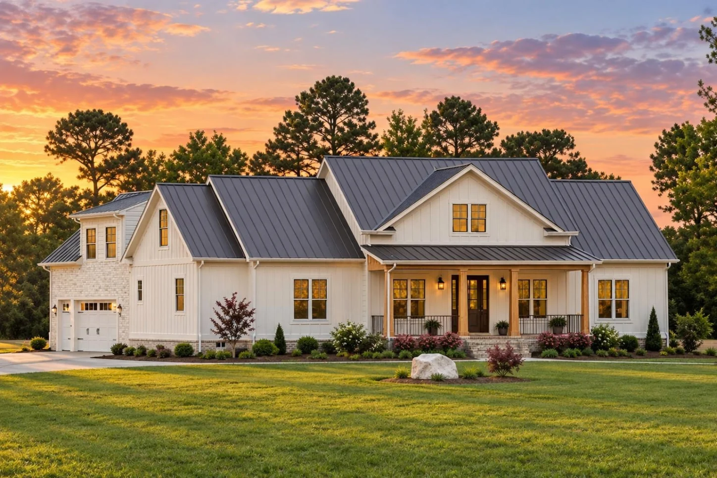 20-1408 HOUSE PLAN – Modern Farmhouse Home Plan – 4-Bed, 2.5-Bath, 2,440 SF - Warm Natural, AI-generated exterior concept