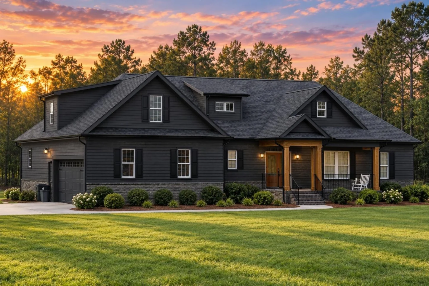 20-1456 HOUSE PLAN – Traditional Ranch Home Plan – 3-Bed, 3.5-Bath, 3,044 SF - Modern Dark, AI-generated exterior concept