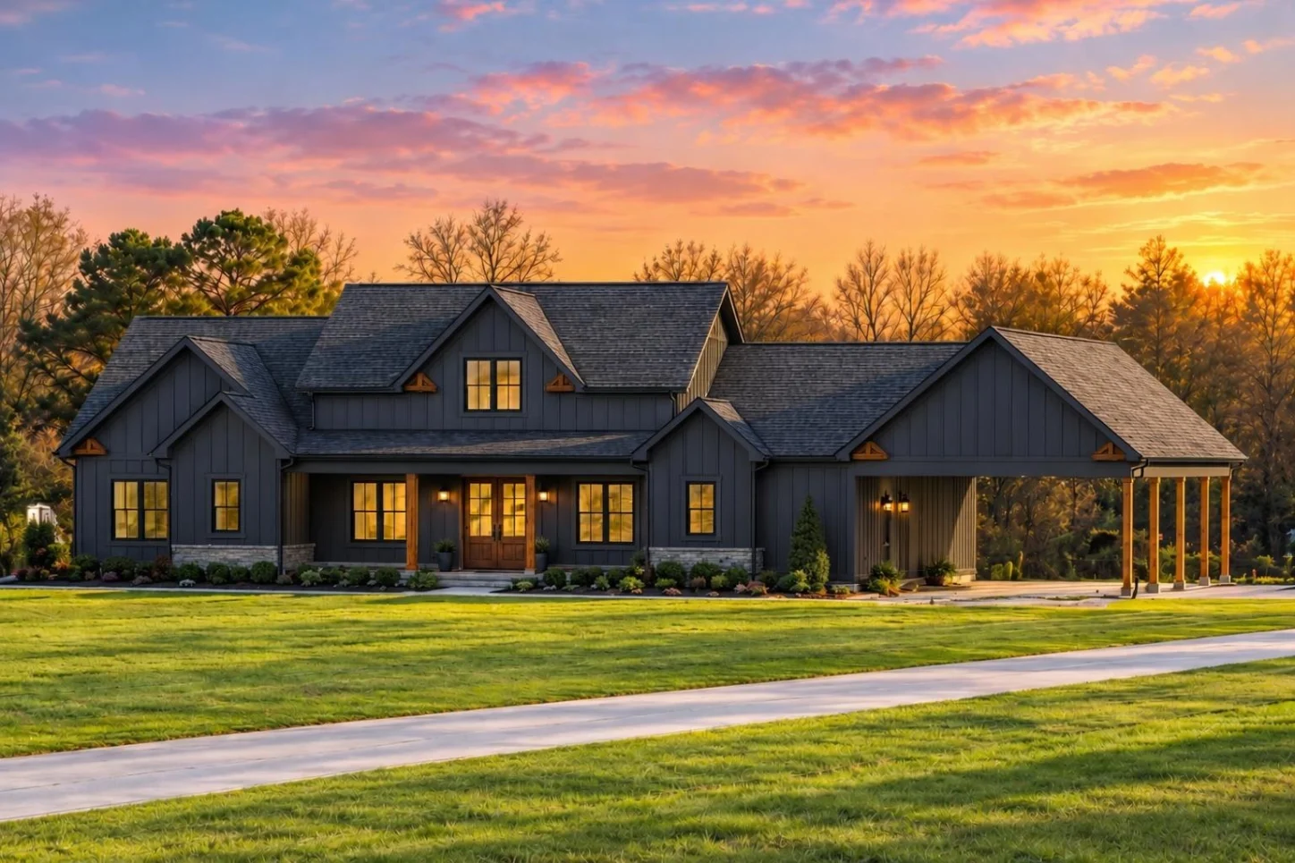 20-1689 HOUSE PLAN – Modern Farmhouse Home Plan – 3-Bed, 2.5-Bath, 2,092 SF - Modern Dark, AI-generated exterior concept