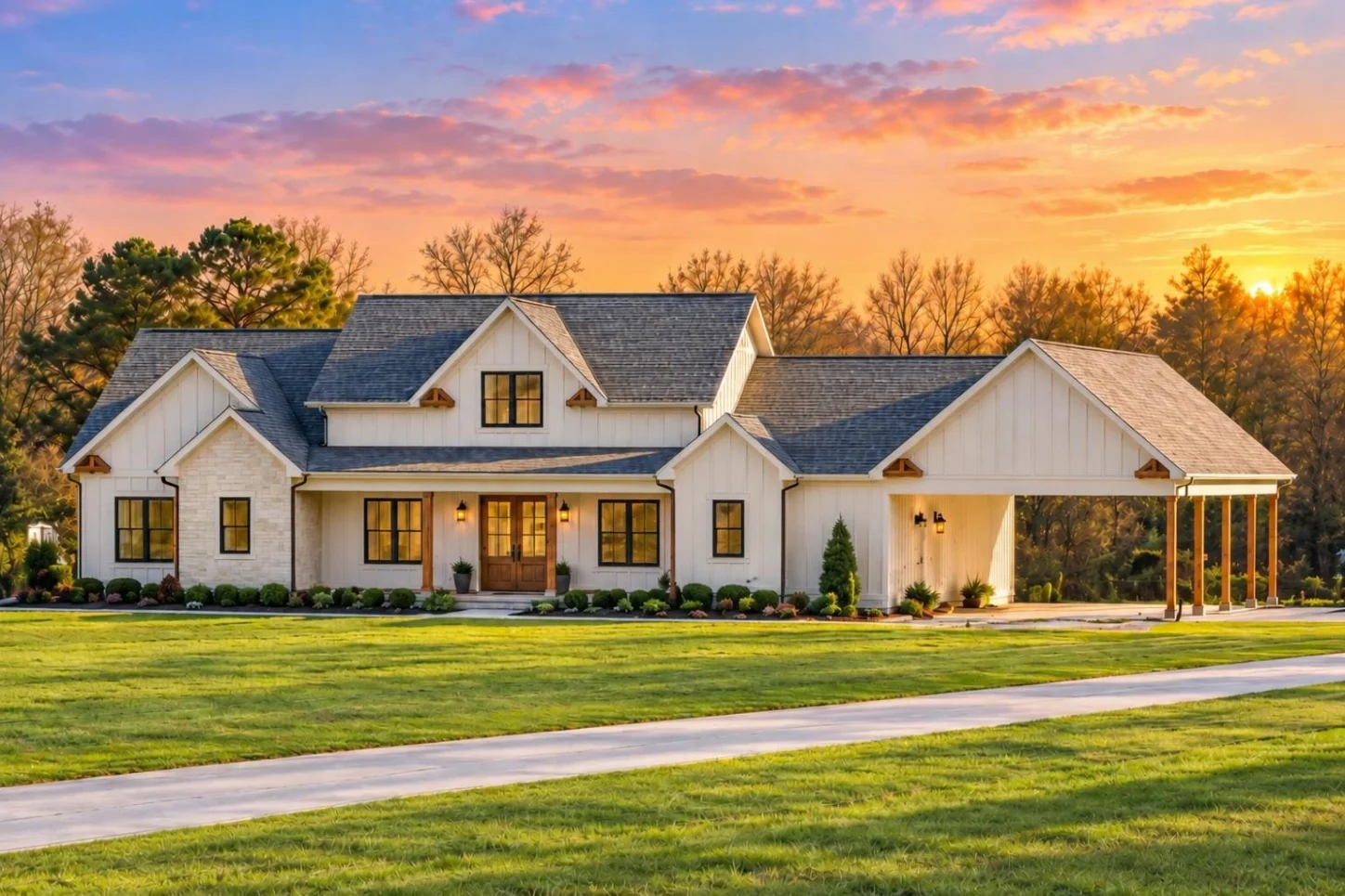 20-1689 HOUSE PLAN – Modern Farmhouse Home Plan – 3-Bed, 2.5-Bath, 2,092 SF - Warm Natural, AI-generated exterior concept
