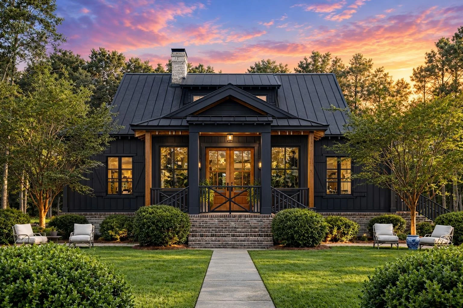 17-1649 HOUSE PLAN – Cottage Home Plan – 4-Bed, 3.5-Bath, 2,594 SF - Modern Dark, AI-generated exterior concept