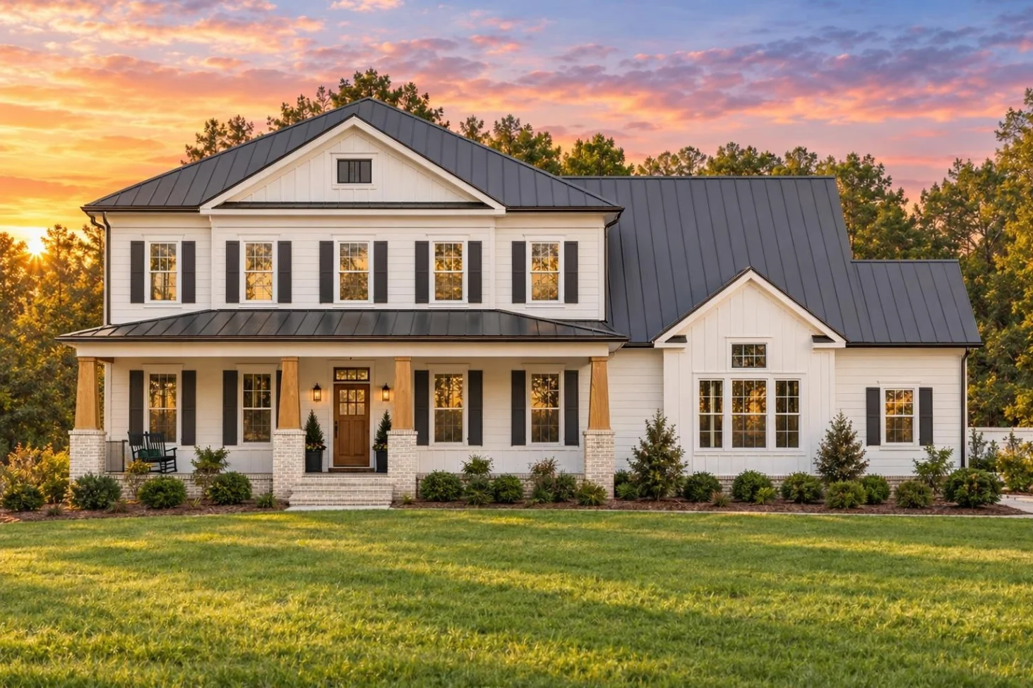 20-2145 HOUSE PLAN – Modern Farmhouse Home Plan – 5-Bed, 4.5-Bath, 3,795 SF - Warm Natural, AI-generated exterior concept