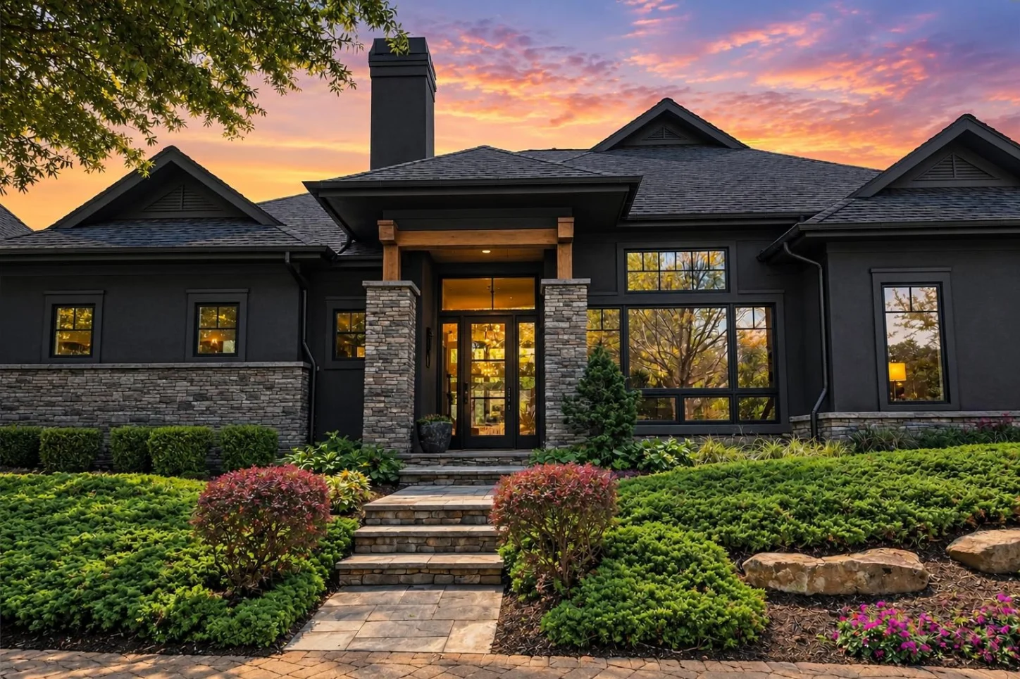 16-1051 HOUSE PLAN – Modern Suburban Home Plan – 3-Bed, 3.5-Bath, 2,735 SF - Modern Dark, AI-generated exterior concept