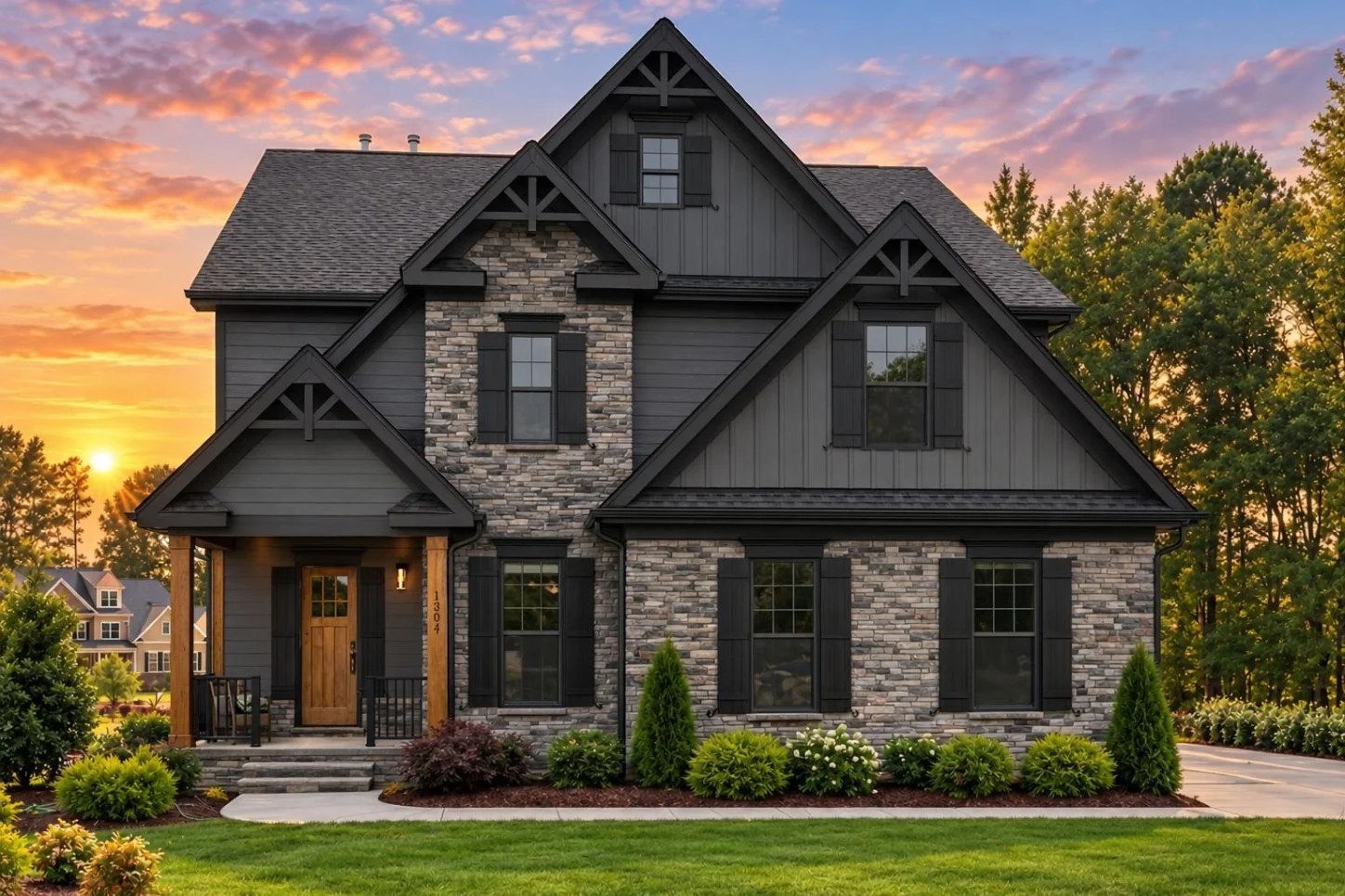 17-2163 HOUSE PLAN – Modern Craftsman Home Plan – 4-Bed, 4-Bath, 3,363 SF - Modern Dark, AI-generated exterior concept