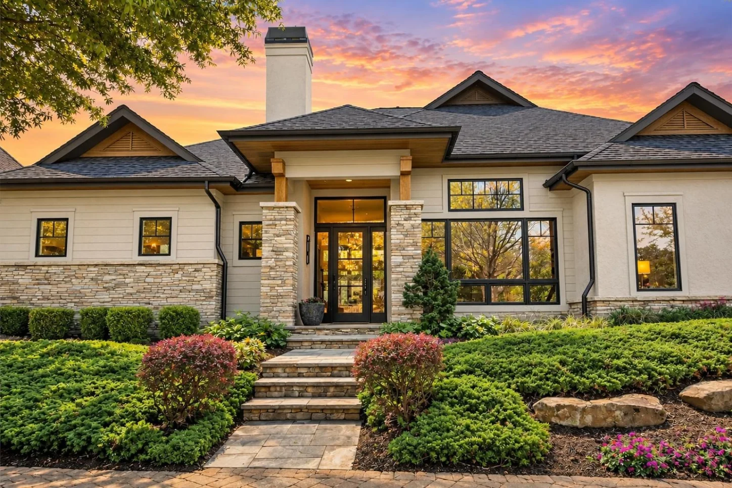 16-1051 HOUSE PLAN – Modern Suburban Home Plan – 3-Bed, 3.5-Bath, 2,735 SF - Warm Natural, AI-generated exterior concept
