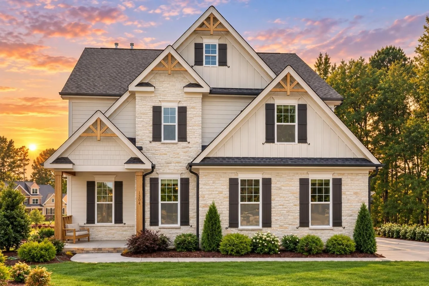 17-2163 HOUSE PLAN – Modern Craftsman Home Plan – 4-Bed, 4-Bath, 3,363 SF - Warm Natural, AI-generated exterior concept