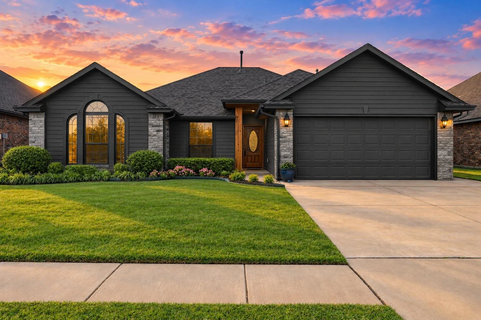 24-1931 HOUSE PLAN – Ranch Home Plan – 4-Bed, 2-Bath, 1,544 SF - Modern Dark, AI-generated exterior concept