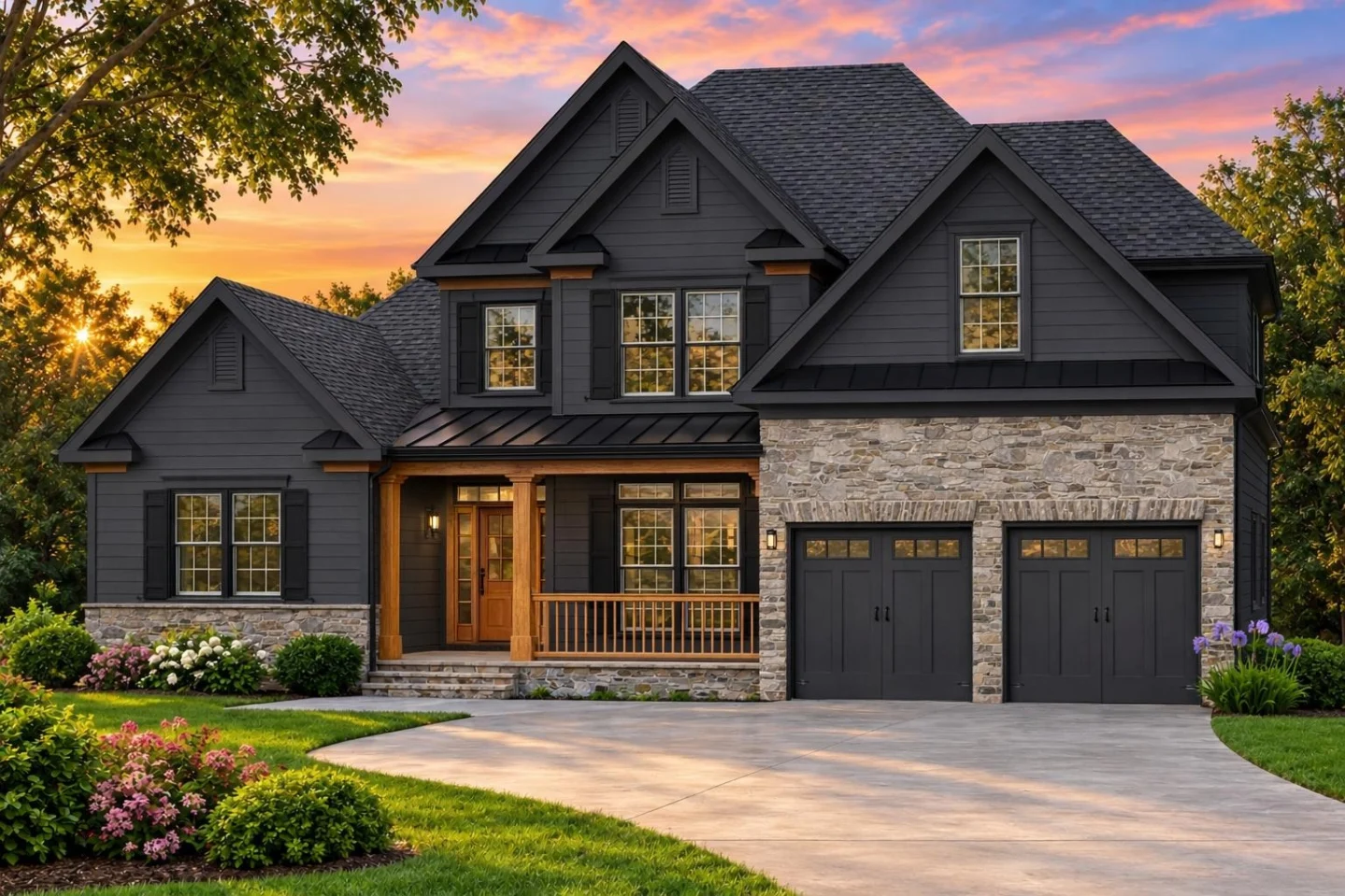 24-1628 HOUSE PLAN – Modern Craftsman Home Plan – 3-Bed, 2-Bath, 2,276 SF - Modern Dark, AI-generated exterior concept