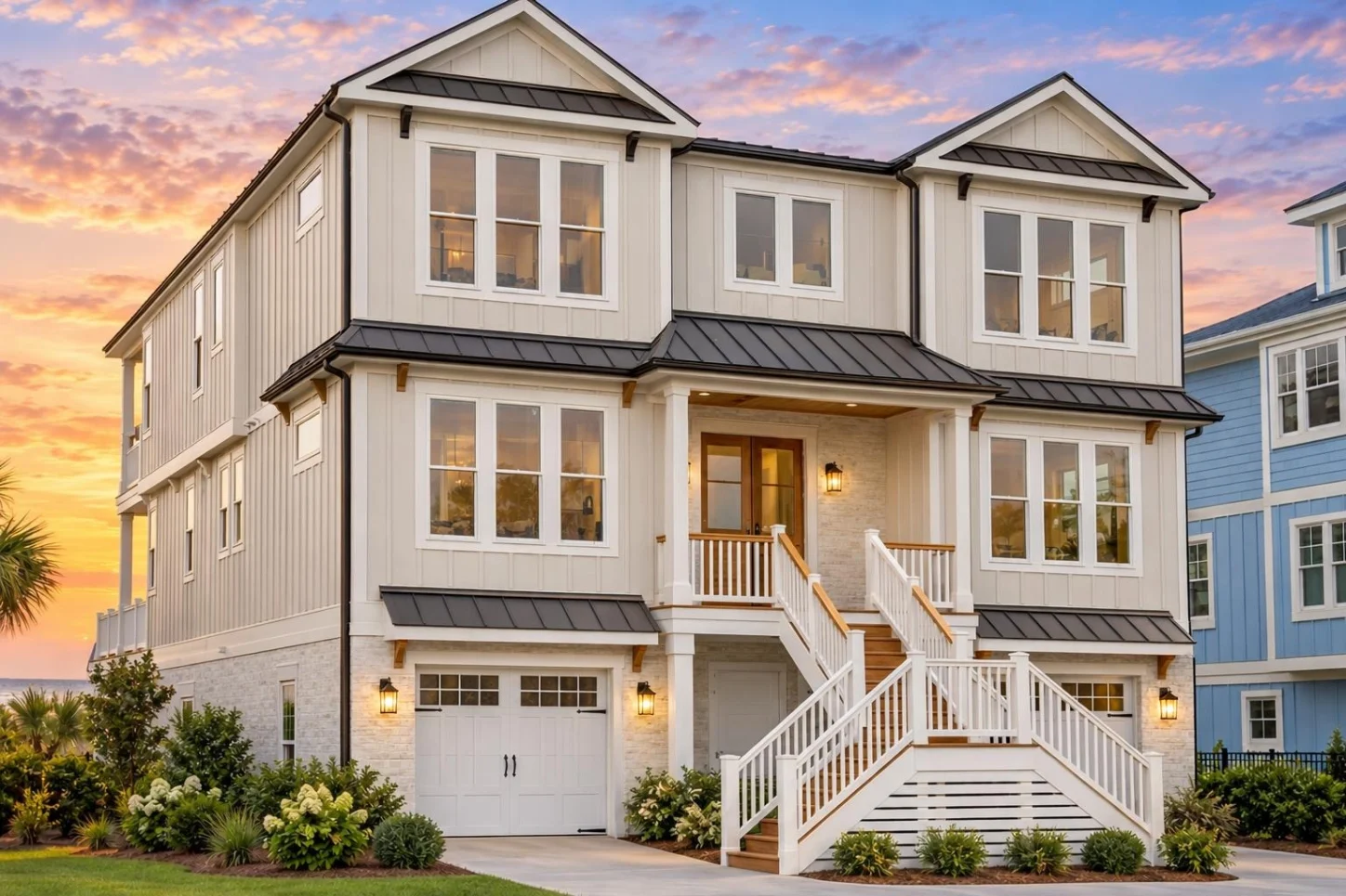 24-1472 HOUSE PLAN – Coastal Farmhouse Home Plan – 6-Bed, 5-Bath, 3,882 SF - Warm Natural, AI-generated exterior concept
