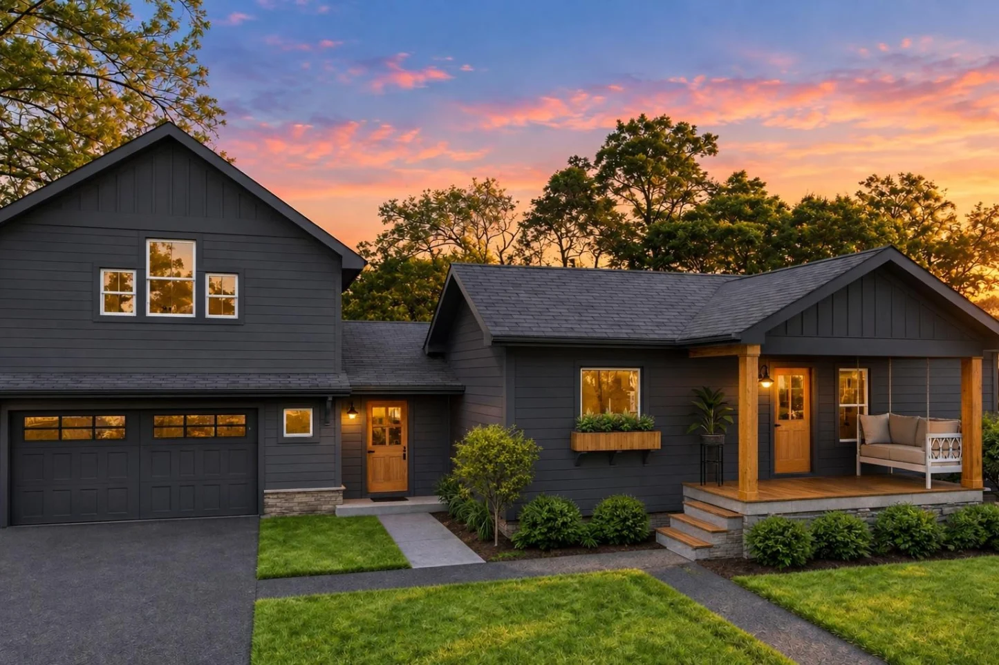 24-1586 HOUSE PLAN – Modern Farmhouse Home Plan – 3-Bed, 3-Bath, 1,700 SF - Modern Dark, AI-generated exterior concept