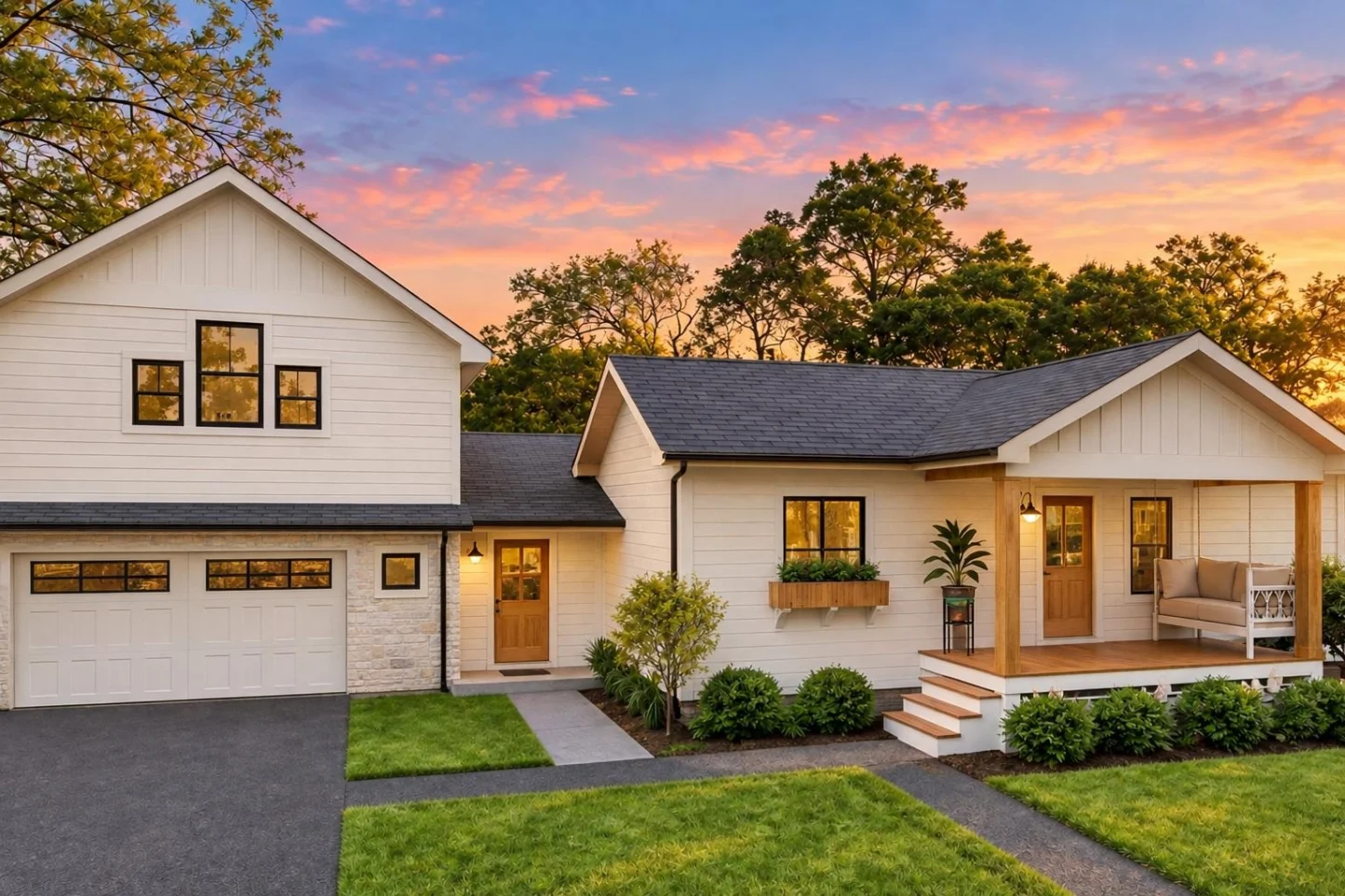 24-1586 HOUSE PLAN – Modern Farmhouse Home Plan – 3-Bed, 3-Bath, 1,700 SF - Warm Natural, AI-generated exterior concept