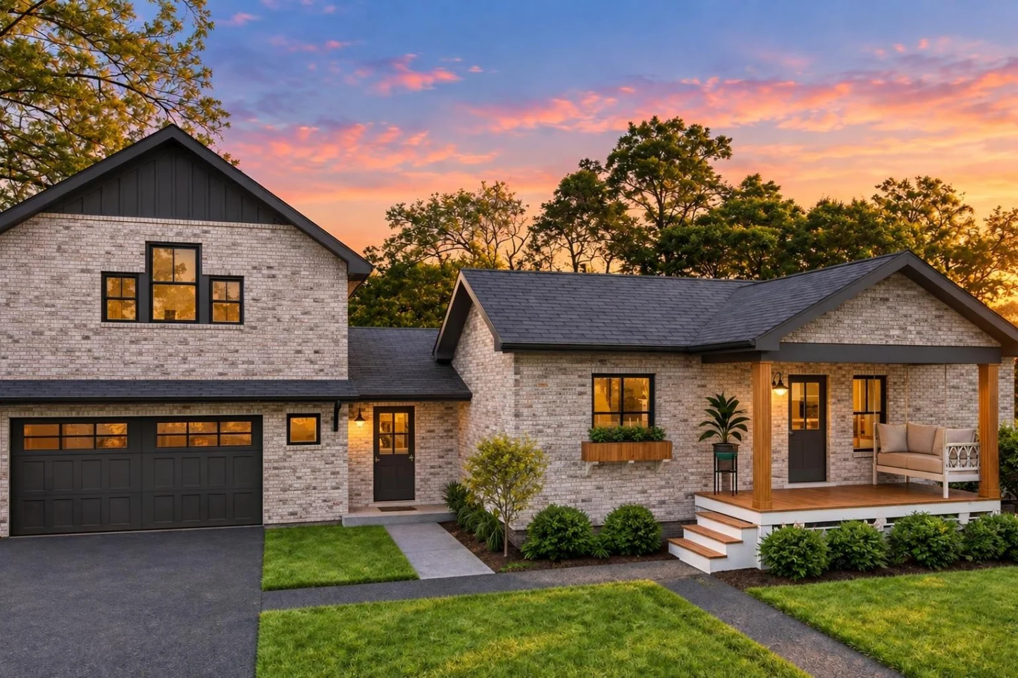 24-1586 HOUSE PLAN – Modern Farmhouse Home Plan – 3-Bed, 3-Bath, 1,700 SF - Modern Brick, AI-generated exterior concept