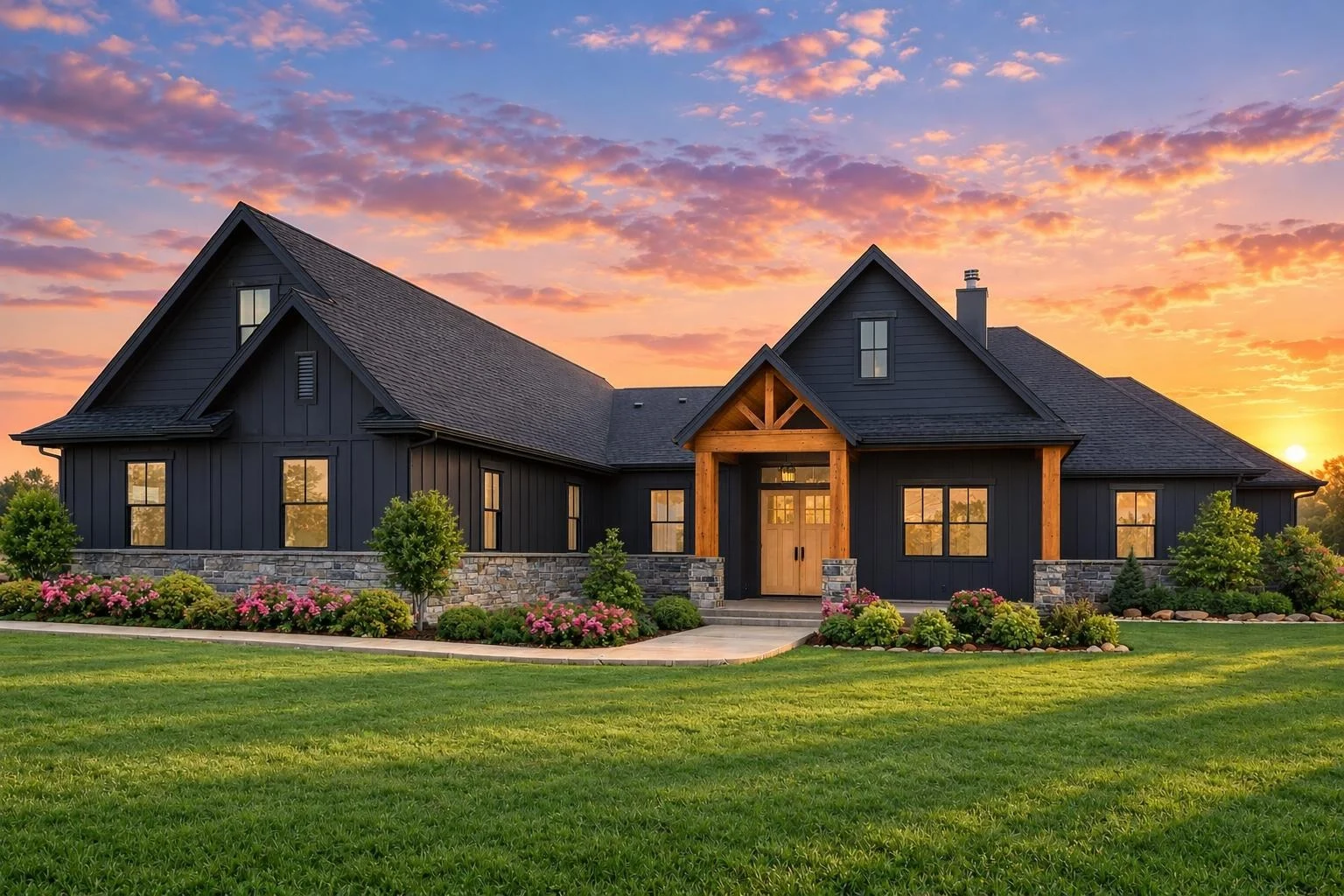 23-1770 HOUSE PLAN – Modern Farmhouse Home Plan – 5-Bed, 3.5-Bath, 3,311 SF - Modern Dark, AI-generated exterior concept