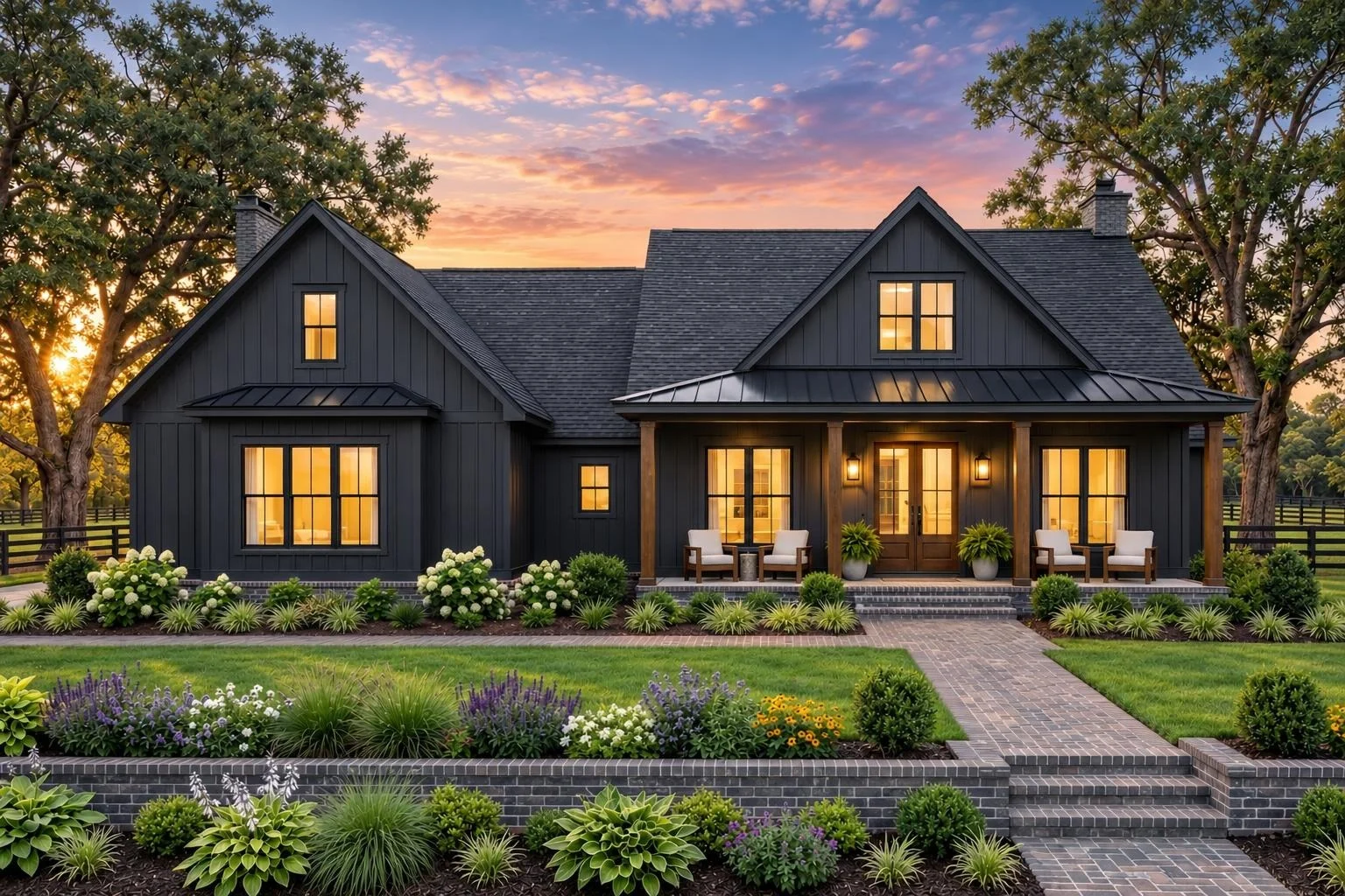 23-1218 HOUSE PLAN – Modern Farmhouse Home Plan – 3-Bed, 2.5-Bath, 2,188 SF - Modern Dark, AI-generated exterior concept