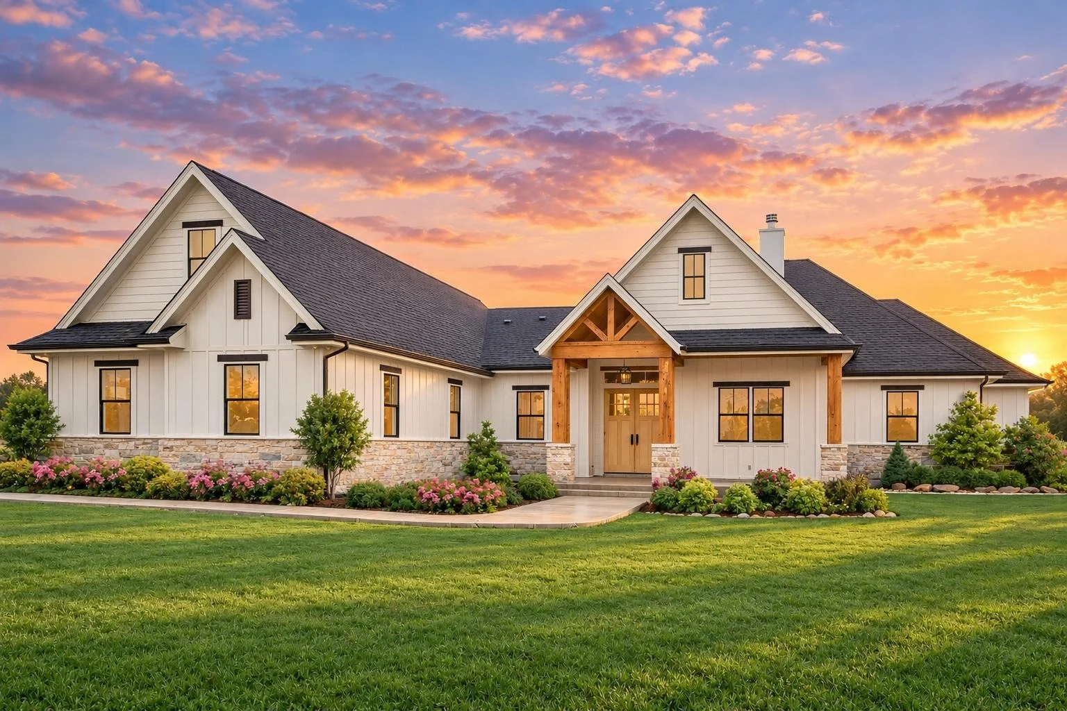 23-1770 HOUSE PLAN – Modern Farmhouse Home Plan – 5-Bed, 3.5-Bath, 3,311 SF - Warm Natural, AI-generated exterior concept